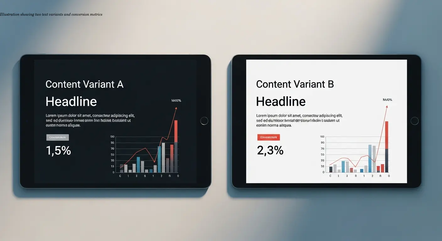 Illustration showing two text variants and conversion metrics