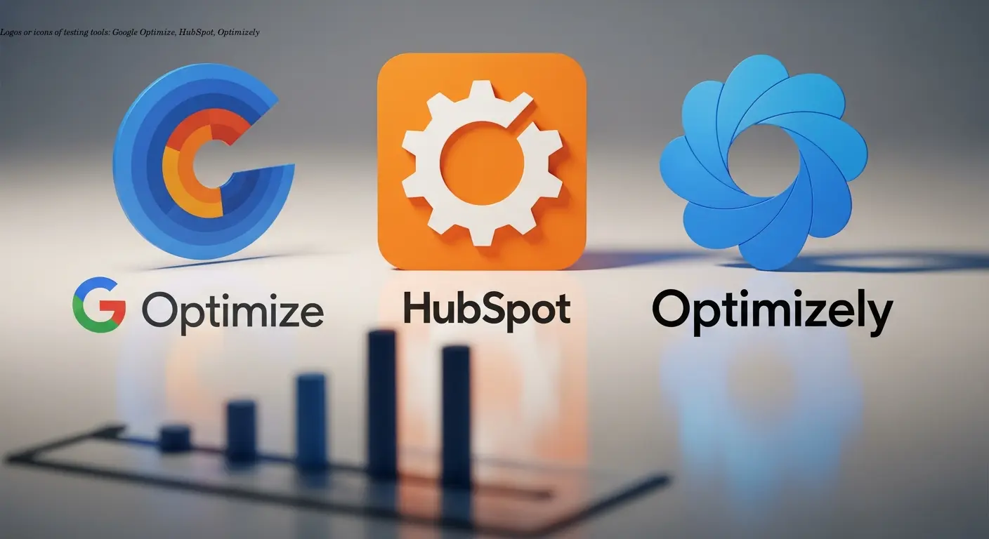 Logos or icons of testing tools: Google Optimize, HubSpot, Optimizely