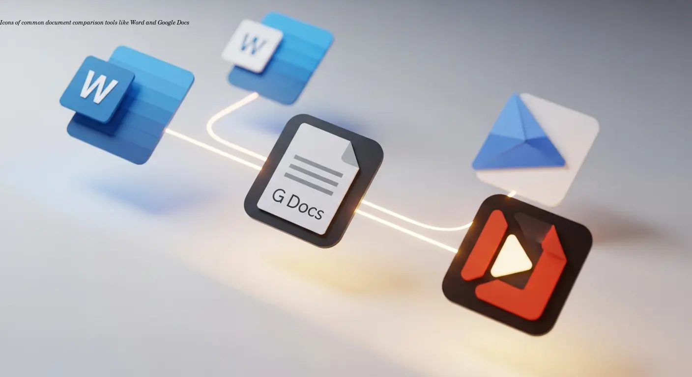 Icons of common document comparison tools like Word and Google Docs