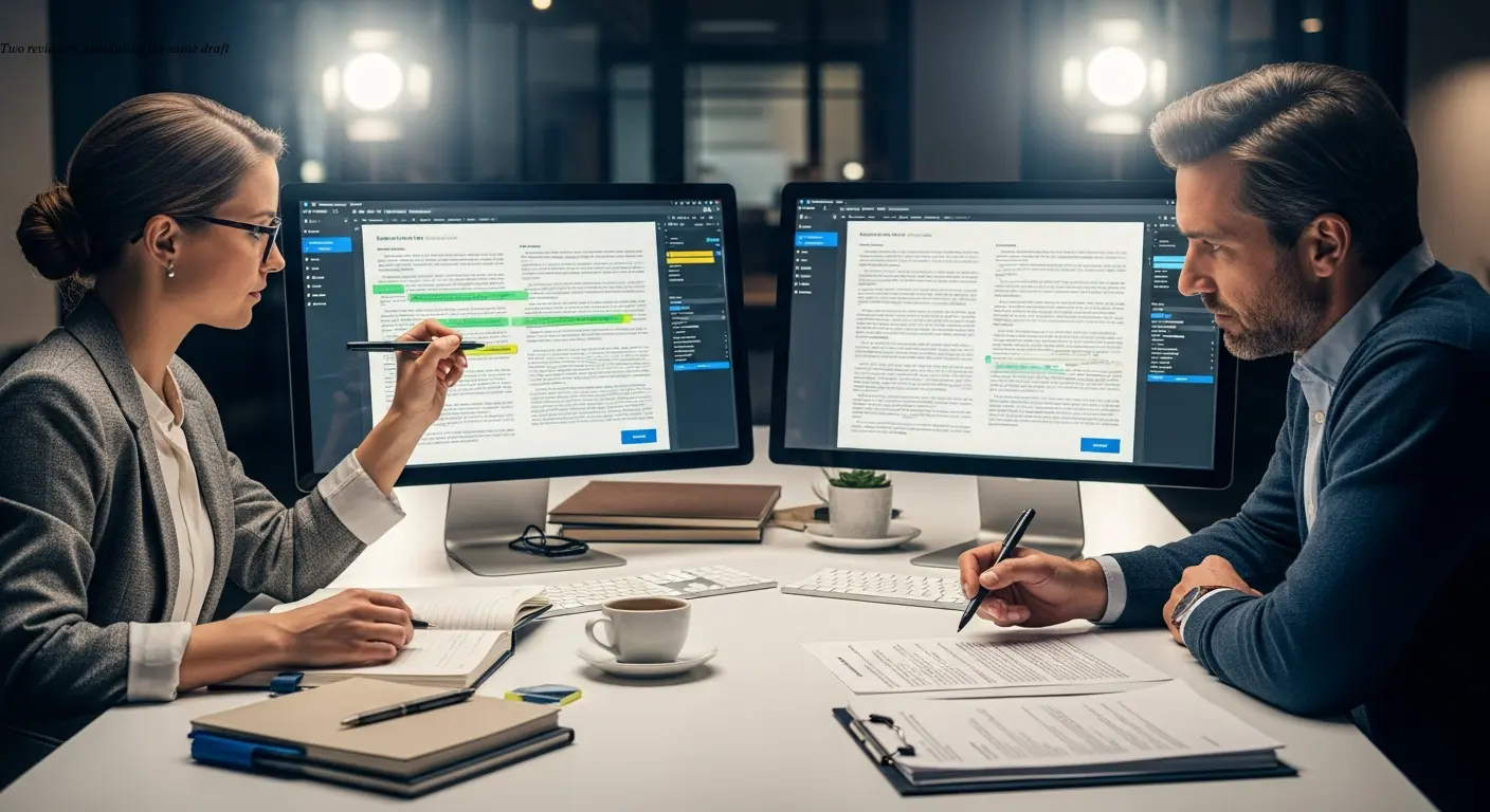 Two reviewers annotating the same draft