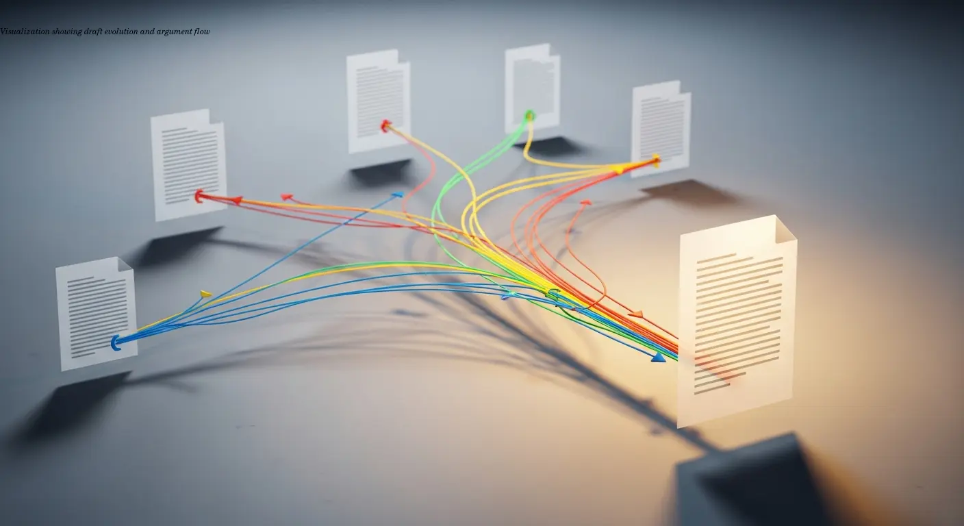 Visualization showing draft evolution and argument flow