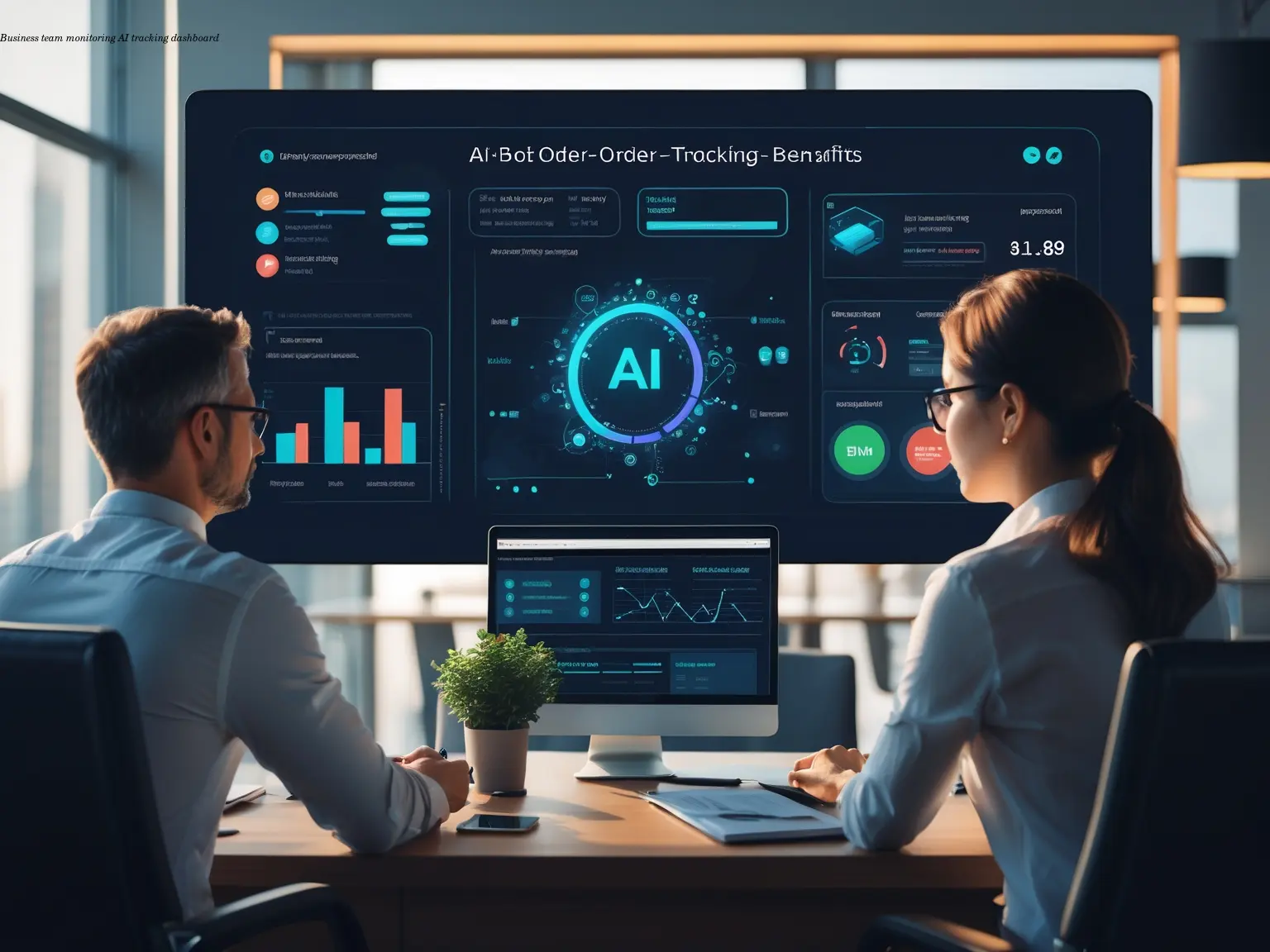 Business team monitoring AI tracking dashboard