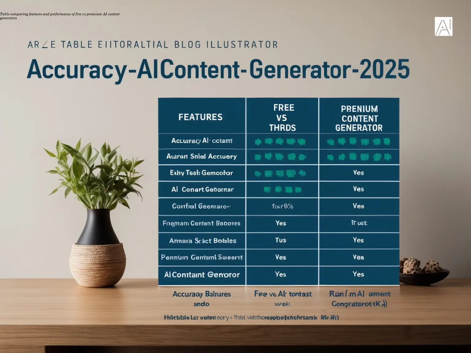 Table comparing features and performance of free vs premium AI content generators
