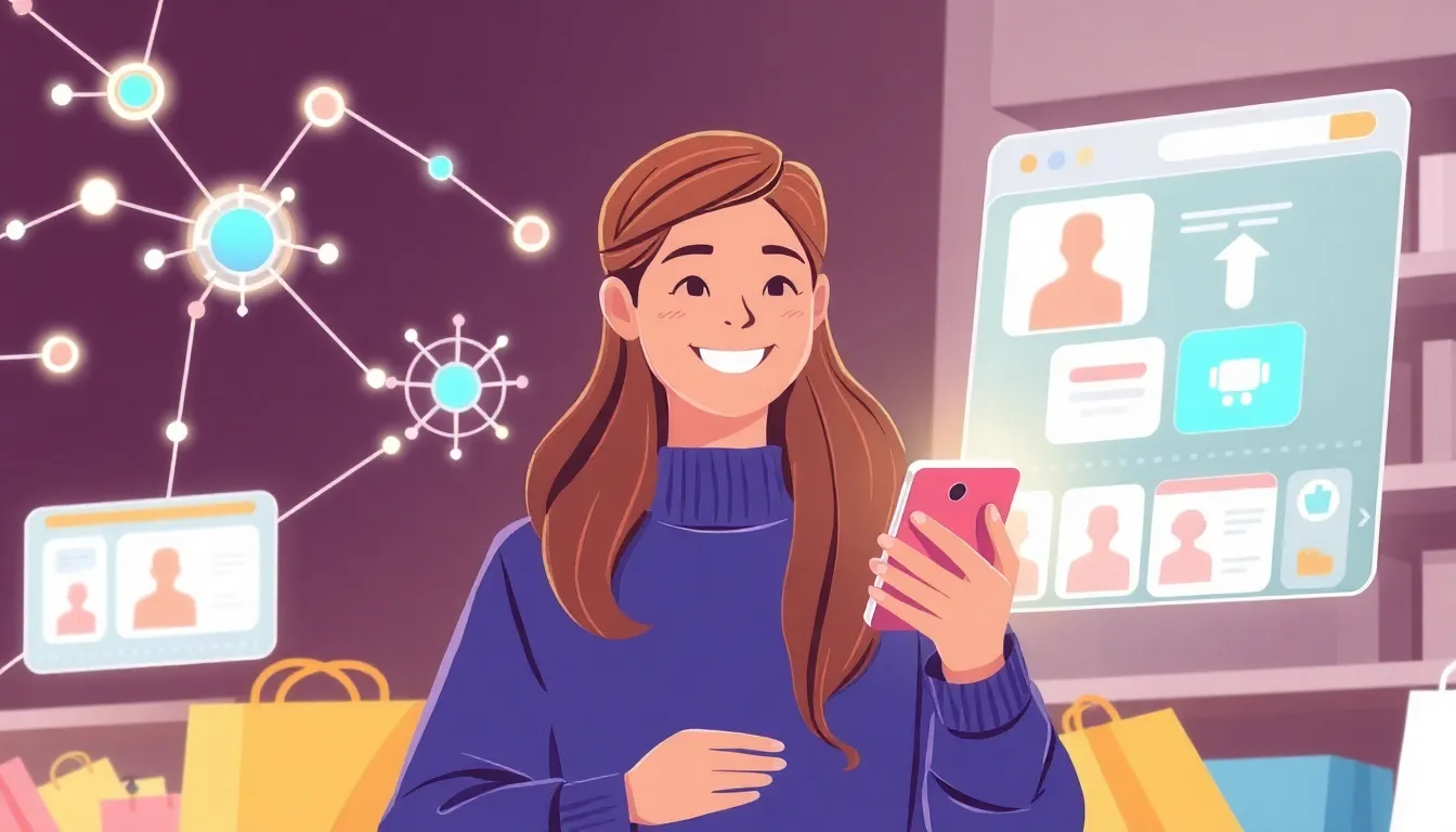 Illustration showing AI analyzing customer data for online shopping