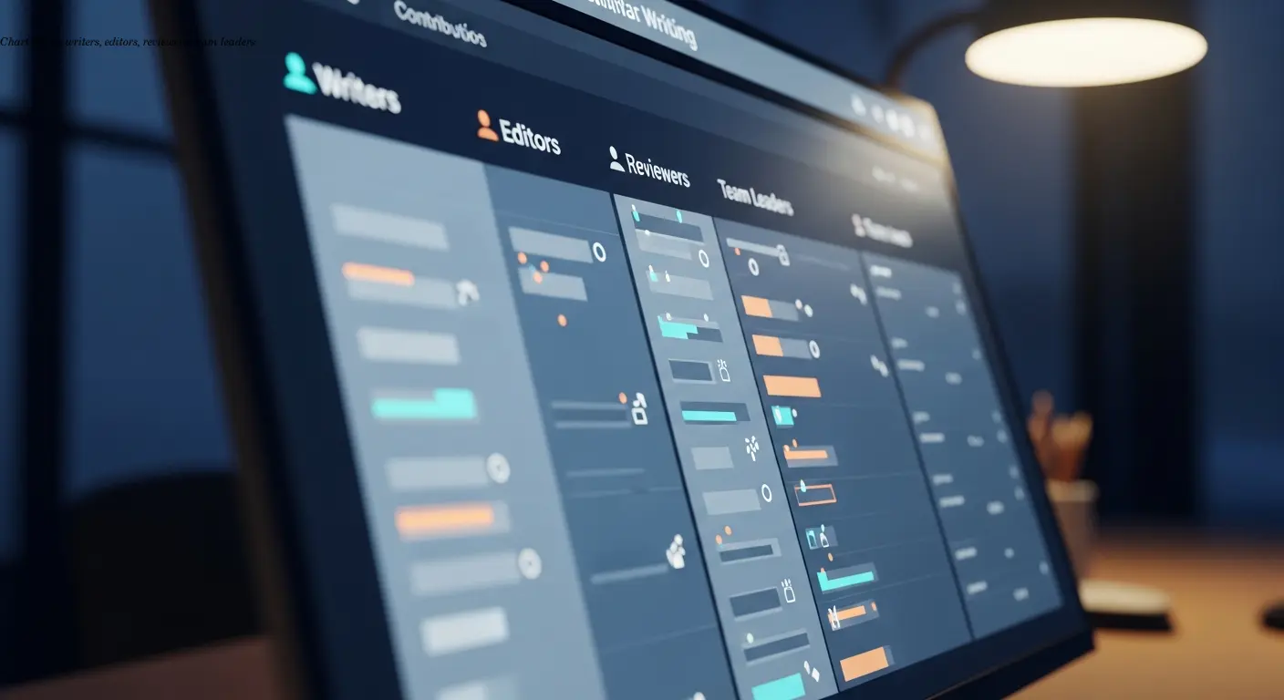 Chart listing writers, editors, reviewers, team leaders