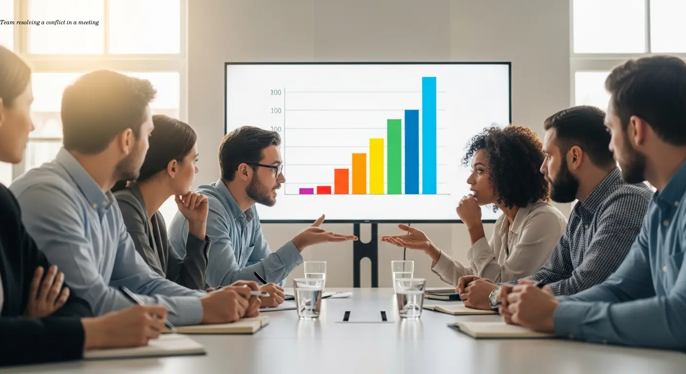 Team resolving a conflict in a meeting