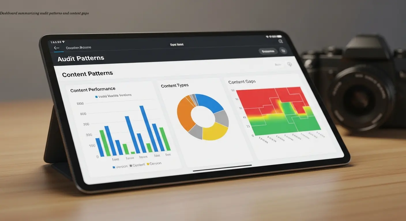 Dashboard summarizing audit patterns and content gaps