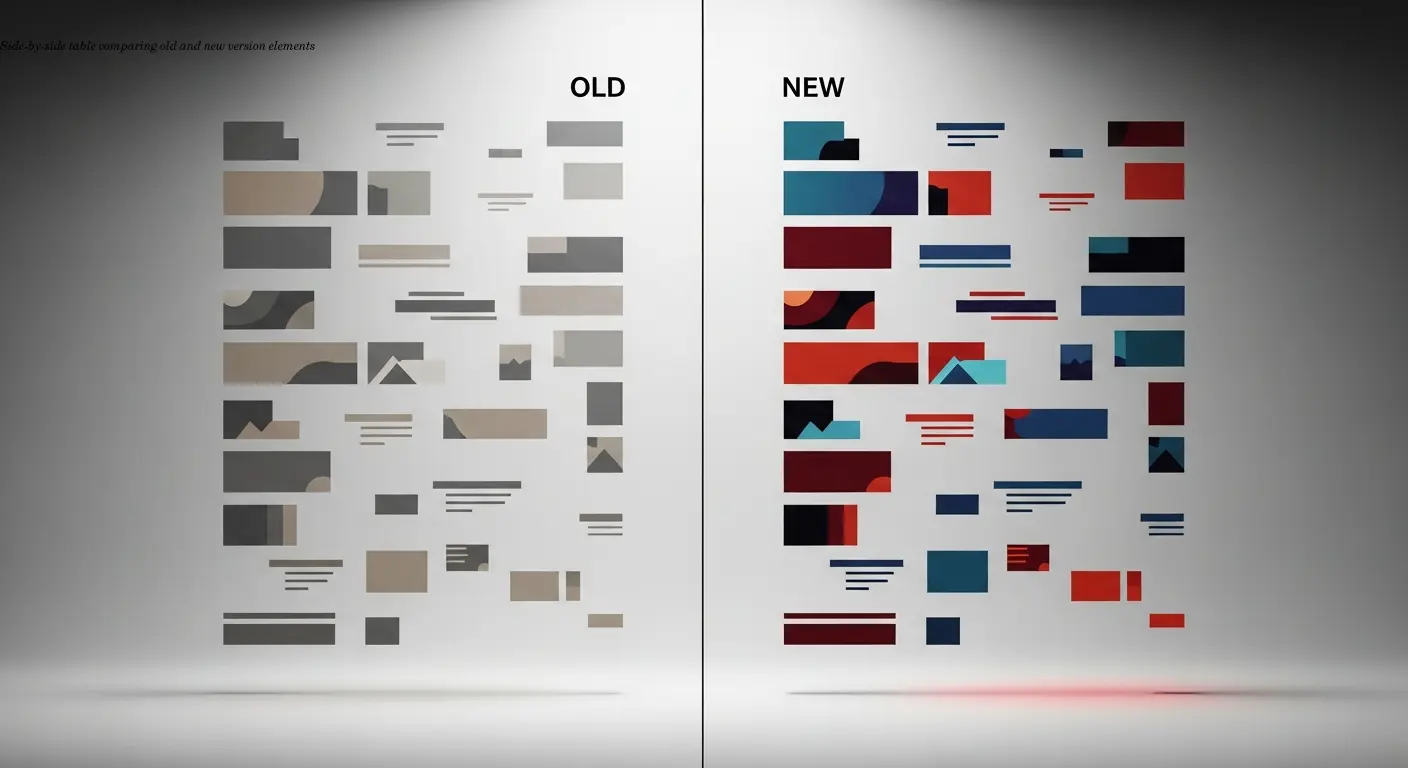 Side-by-side table comparing old and new version elements