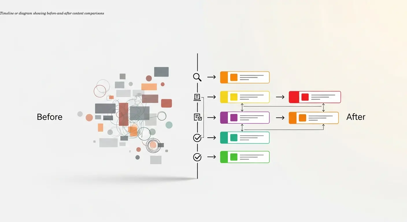 Timeline or diagram showing before-and-after content comparisons
