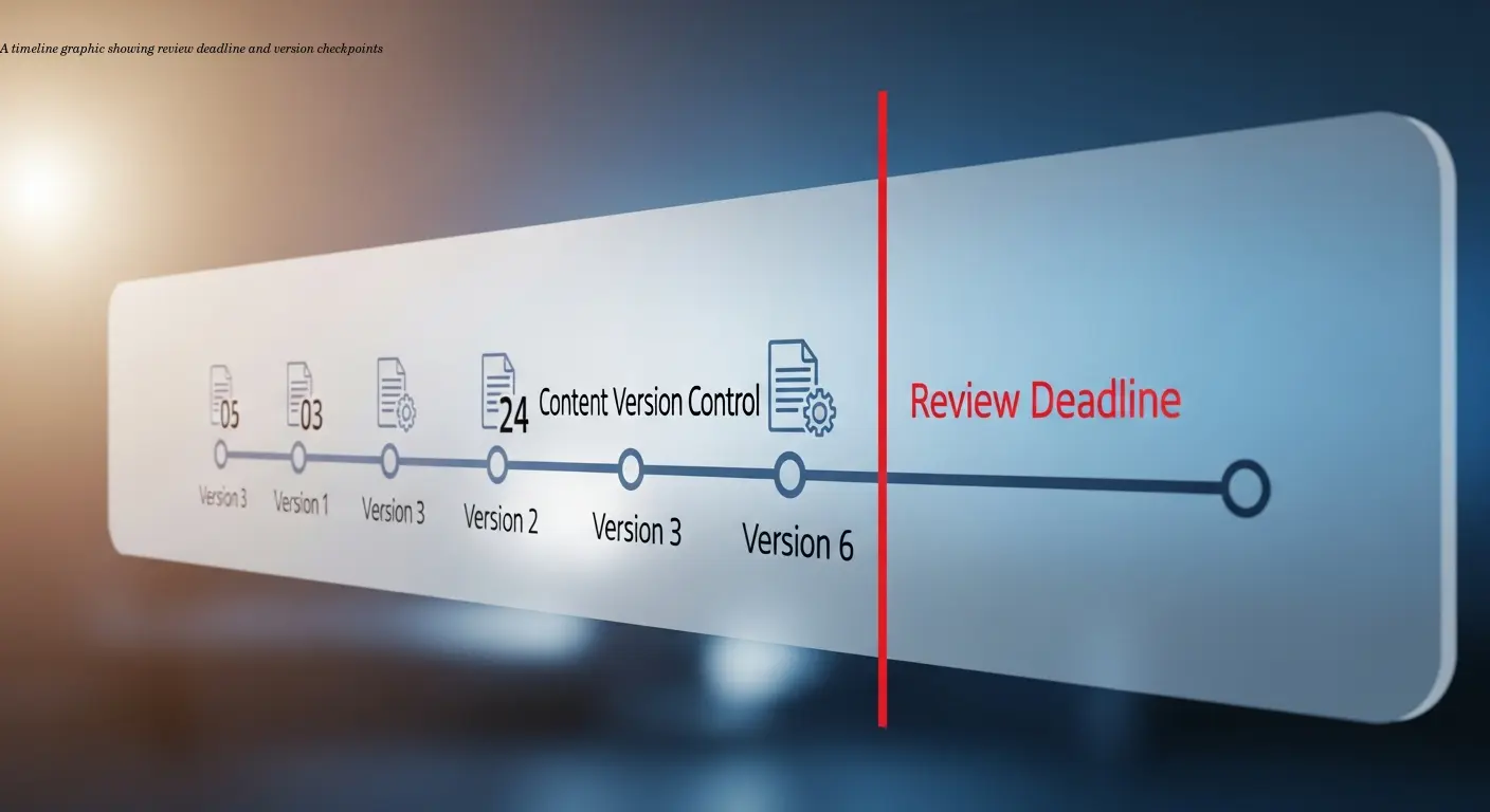 A timeline graphic showing review deadline and version checkpoints