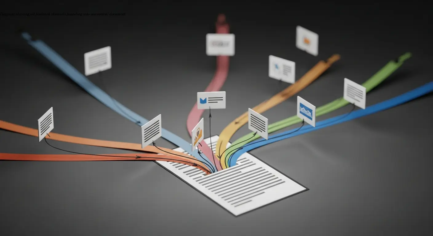 Diagram showing all feedback channels funneling into one central document