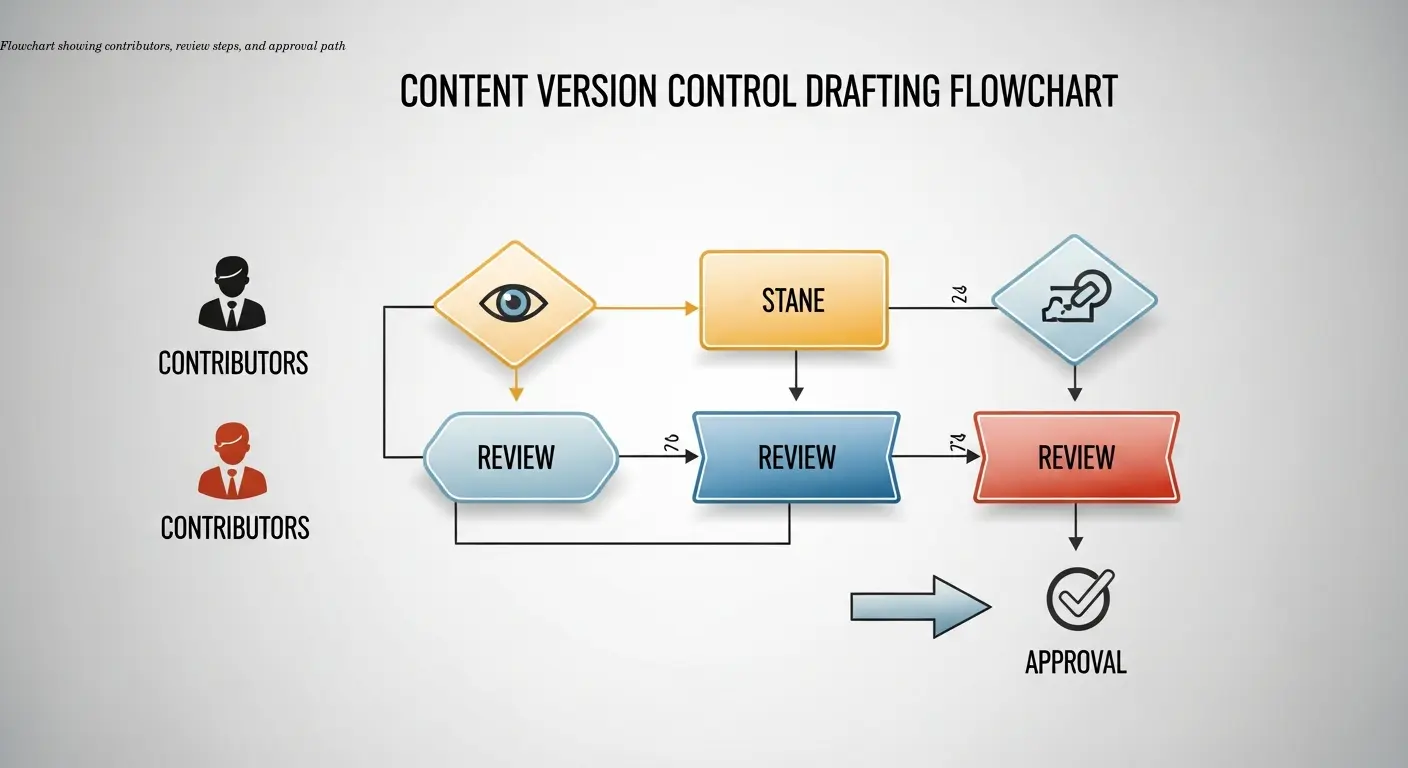 Flowchart showing contributors, review steps, and approval path