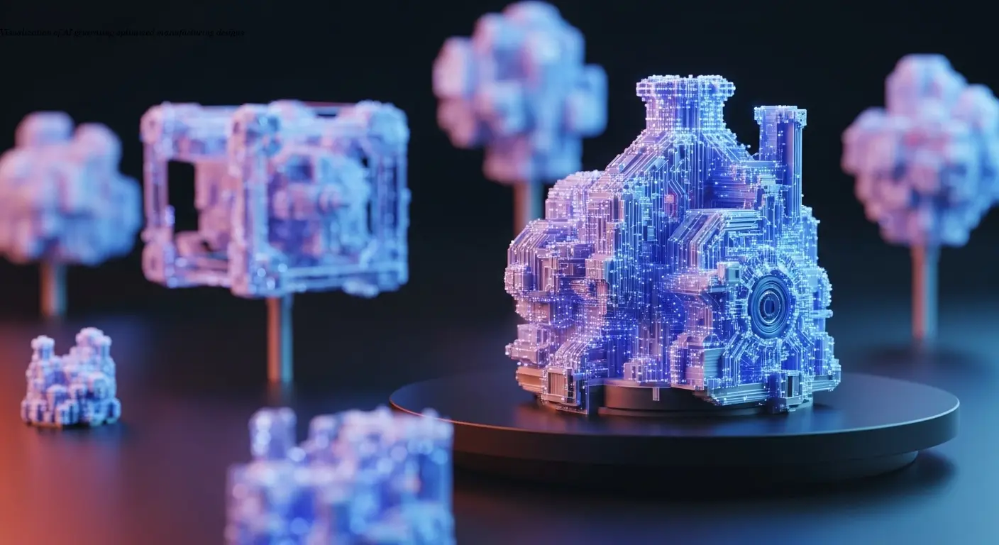 Visualization of AI generating optimized manufacturing designs