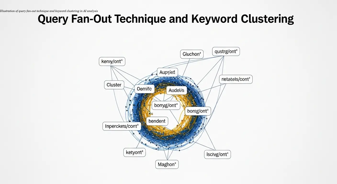 Illustration of query fan-out technique and keyword clustering in AI analysis