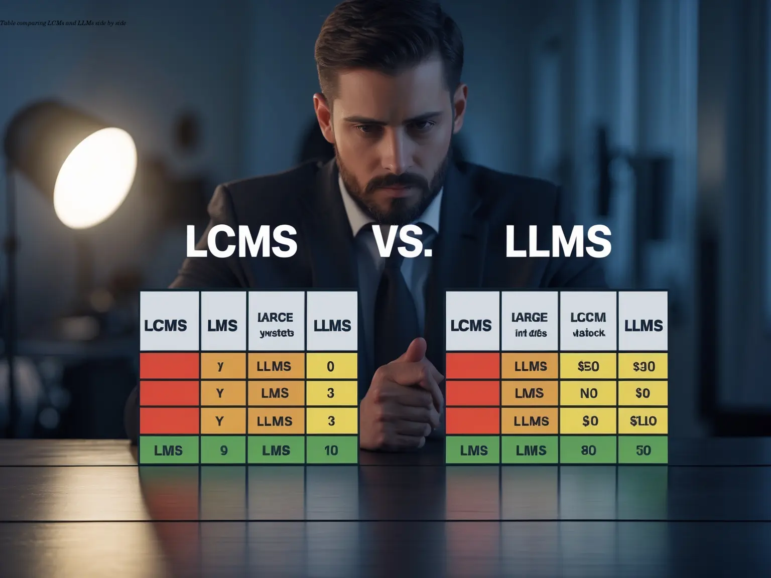Table comparing LCMs and LLMs side by side