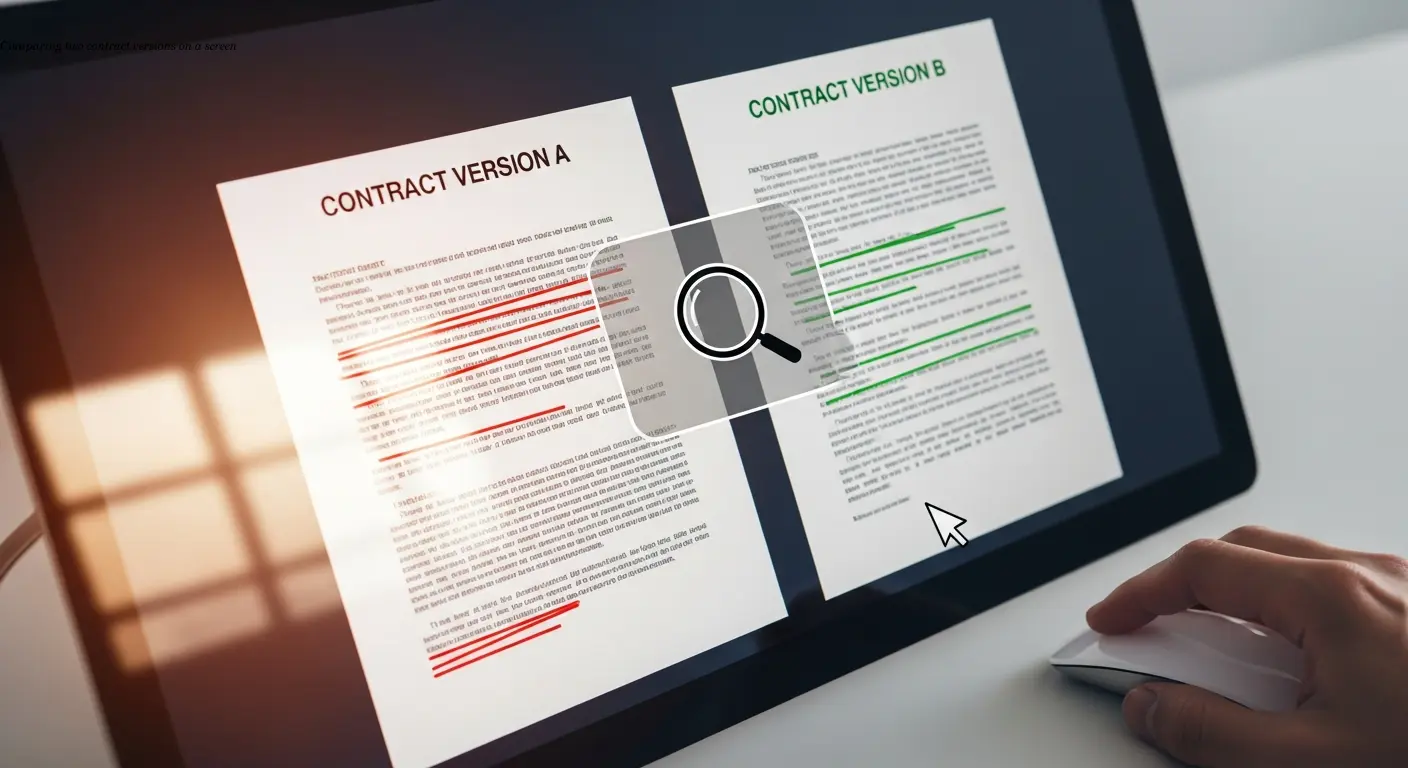 Comparing two contract versions on a screen