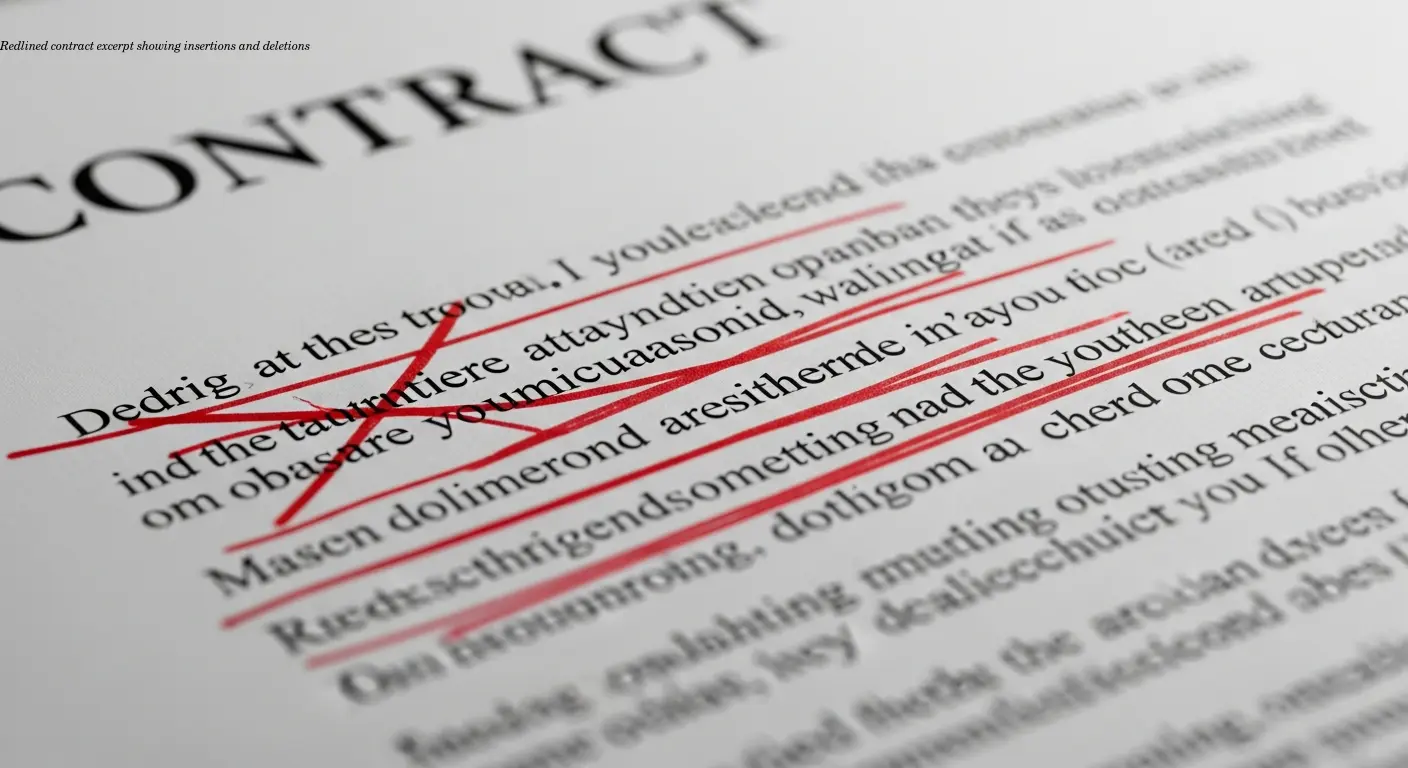 Redlined contract excerpt showing insertions and deletions