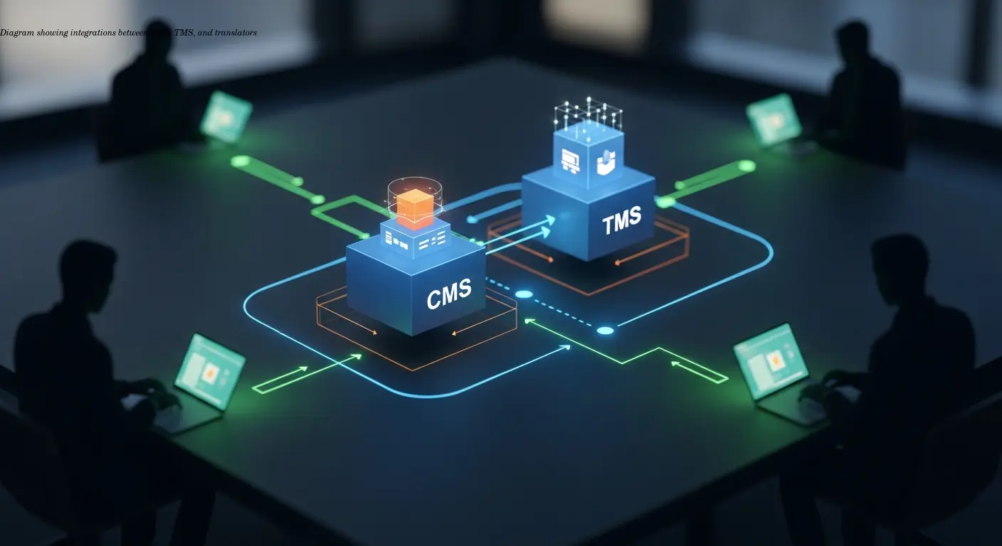 Diagram showing integrations between CMS, TMS, and translators