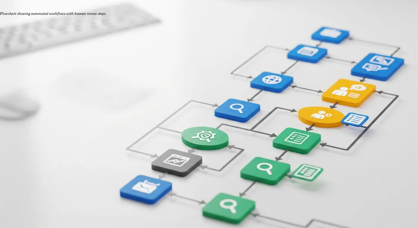 Flowchart showing automated workflows with human review steps