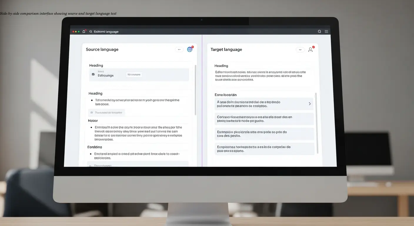 Side-by-side comparison interface showing source and target language text
