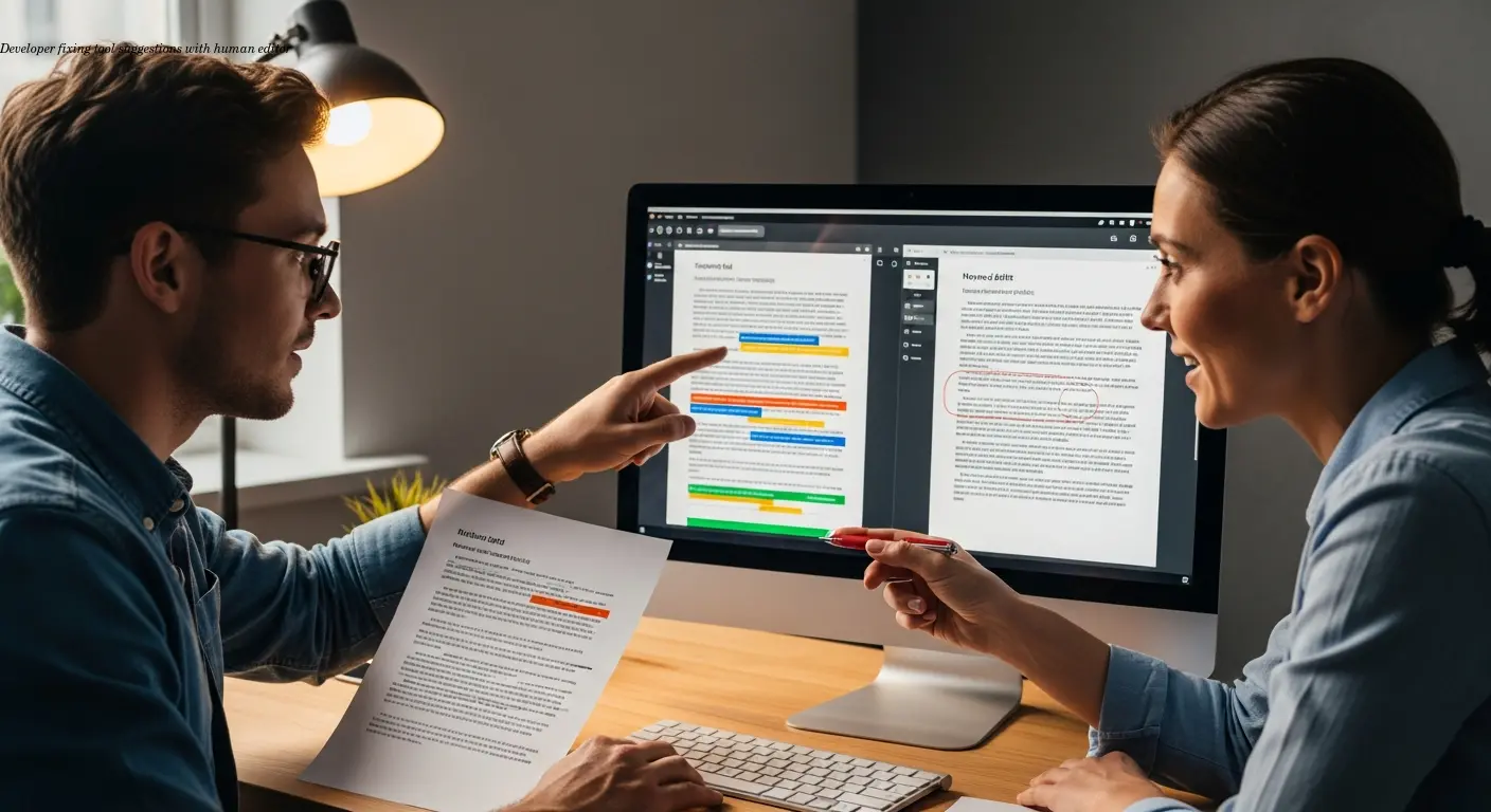 Developer fixing tool suggestions with human editor