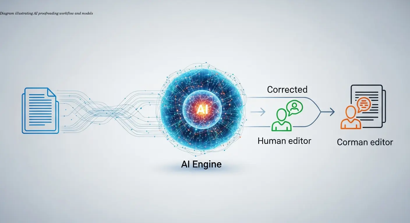 Diagram illustrating AI proofreading workflow and models