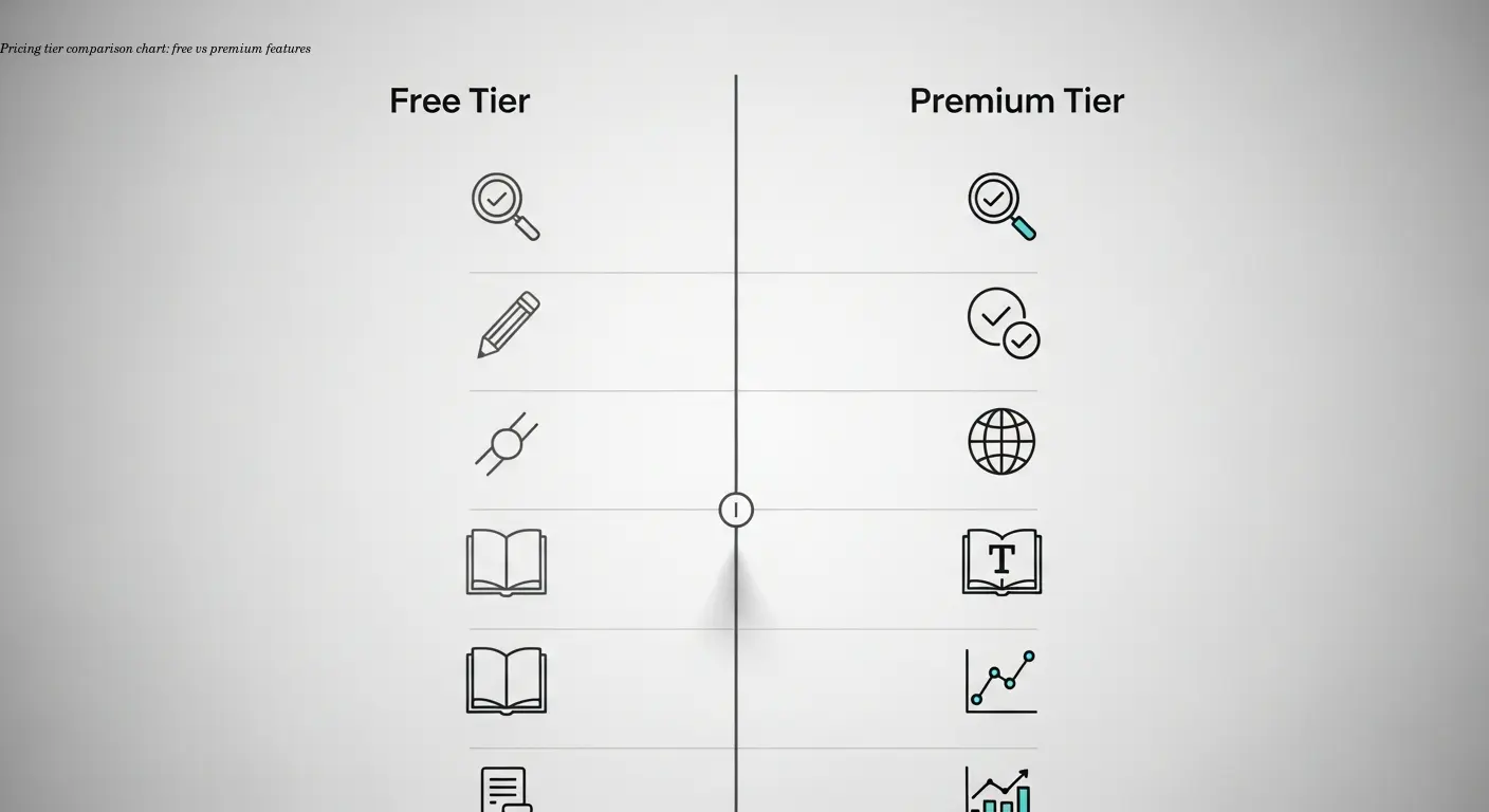 Pricing tier comparison chart: free vs premium features