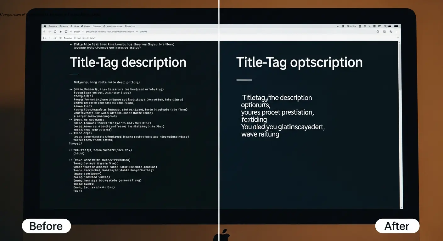 Comparison of before/after title tags and meta descriptions