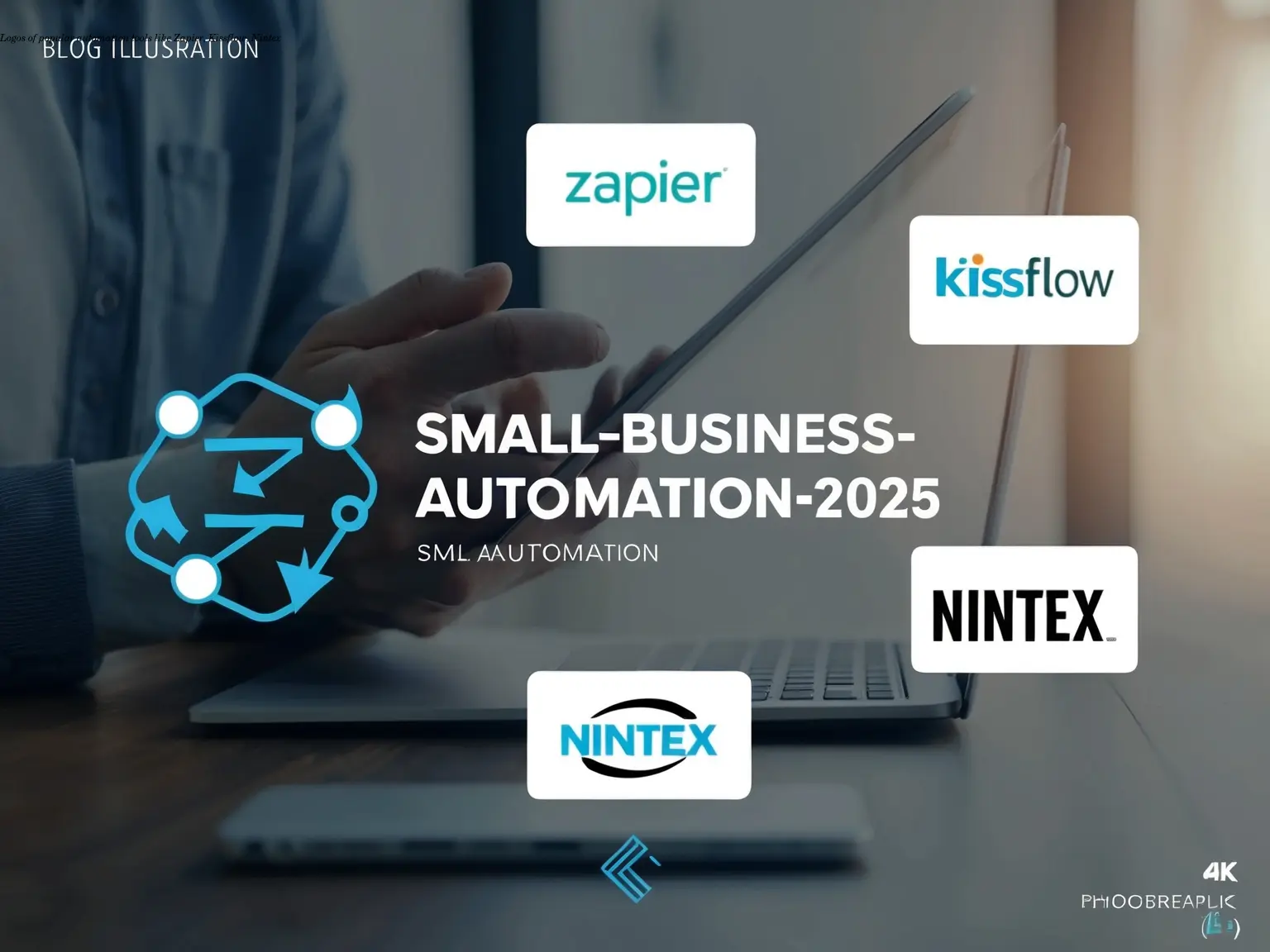Logos of popular automation tools like Zapier, Kissflow, Nintex