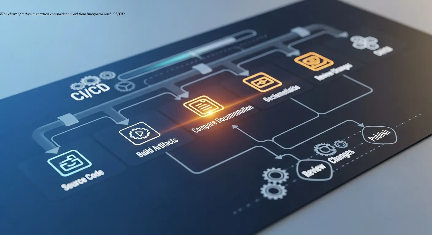 Flowchart of a documentation comparison workflow integrated with CI/CD