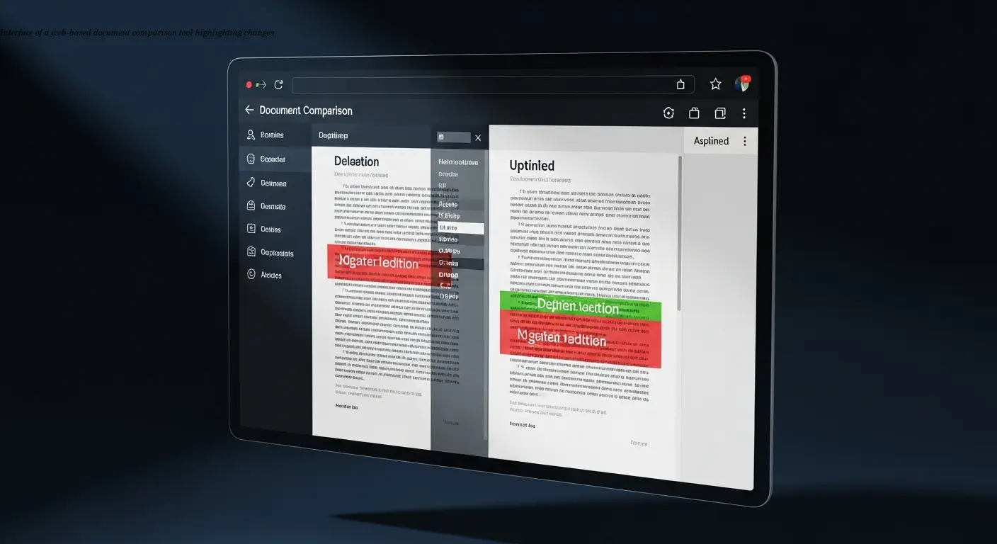 Interface of a web-based document comparison tool highlighting changes