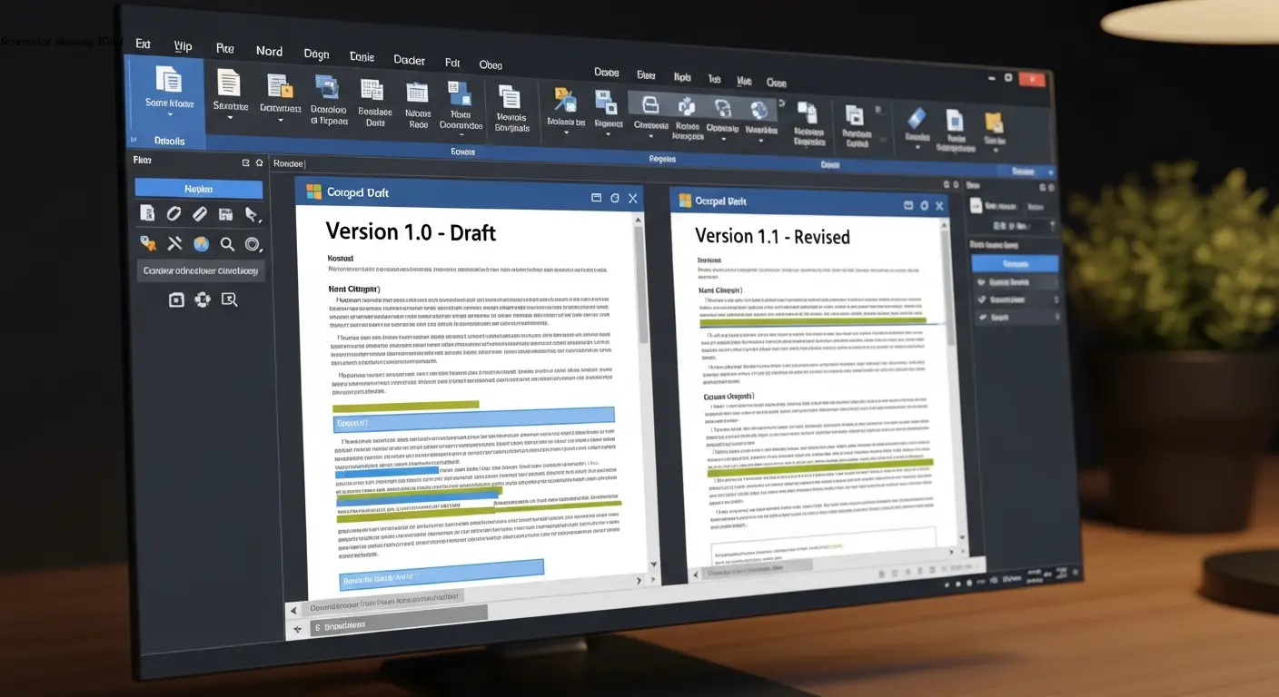 Screenshot showing Word's Compare view with tracked changes