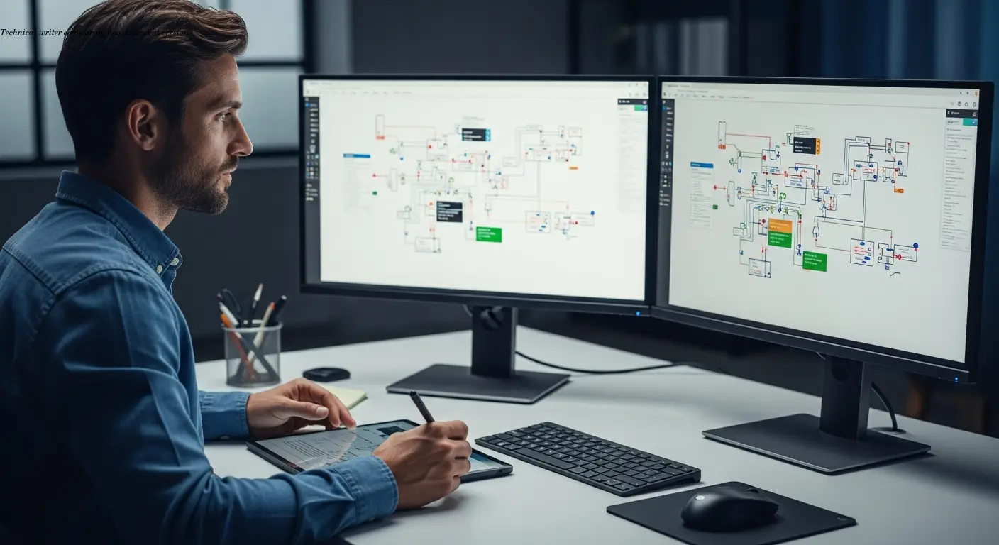 Technical writer comparing two document versions