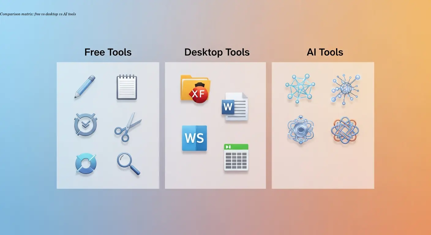 Comparison matrix: free vs desktop vs AI tools