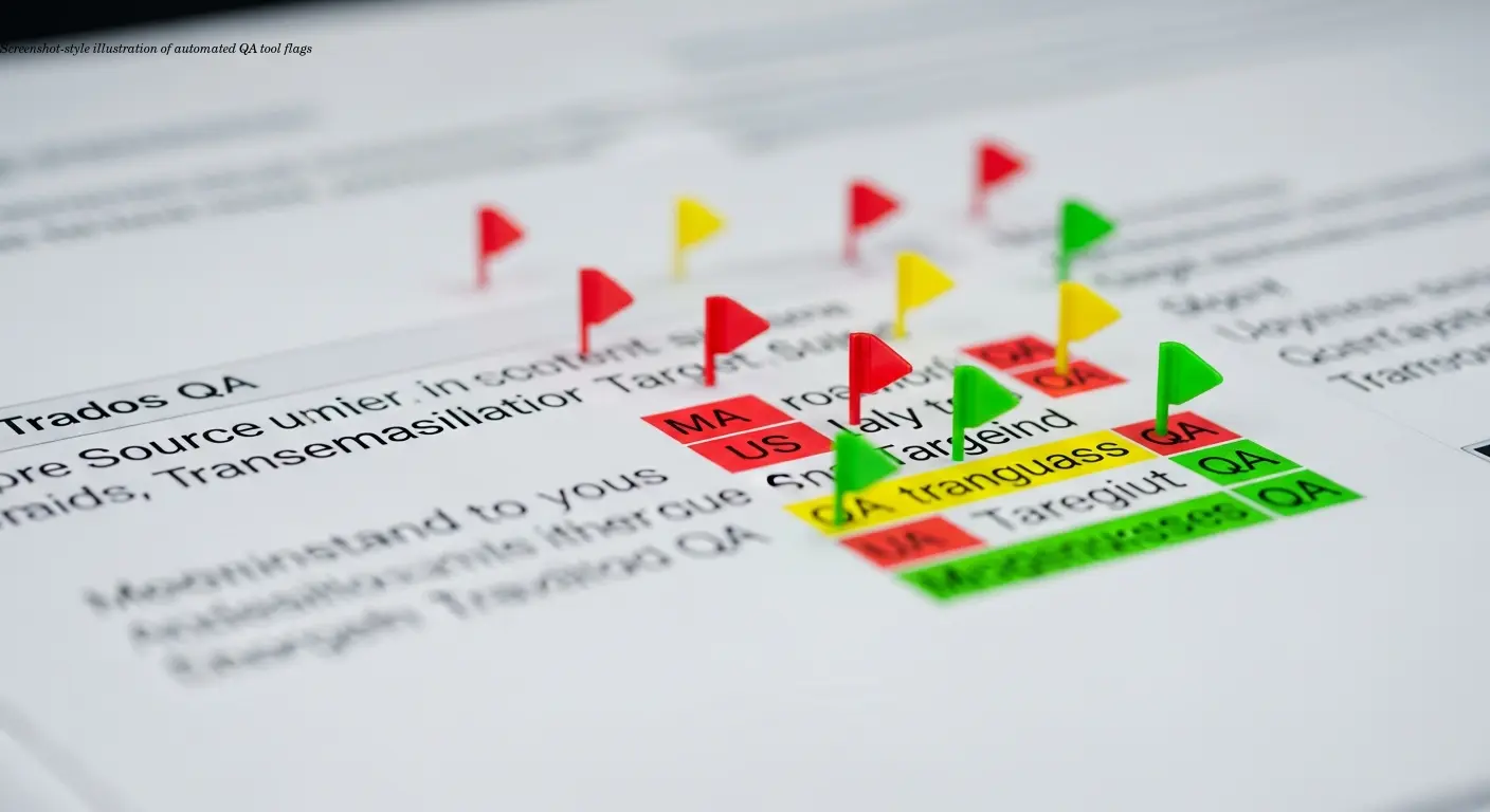 Screenshot-style illustration of automated QA tool flags