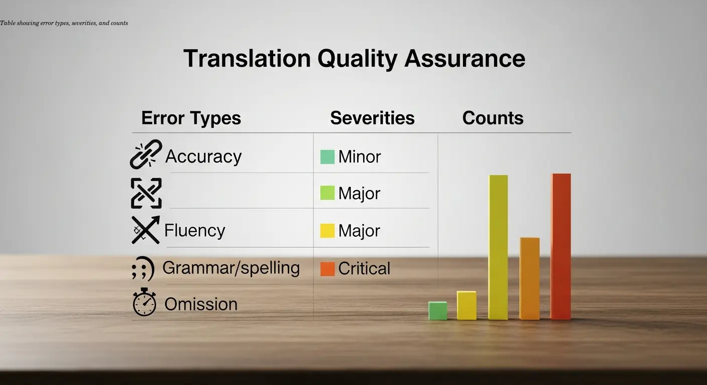 Table showing error types, severities, and counts